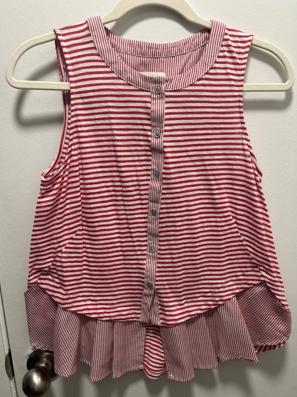 ANTHRO Meadow Rue Red & White Striped Sleeveless Button Tank